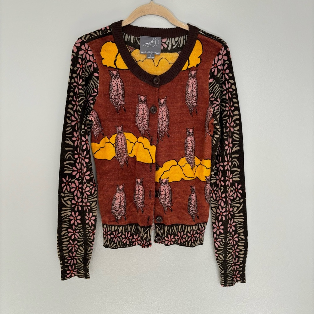 Anthropologie Knitted Dove Owl Cardigan